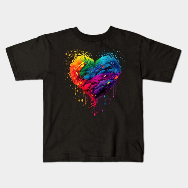 Heart made of leaves in neon colors Kids T-Shirt by Art8085